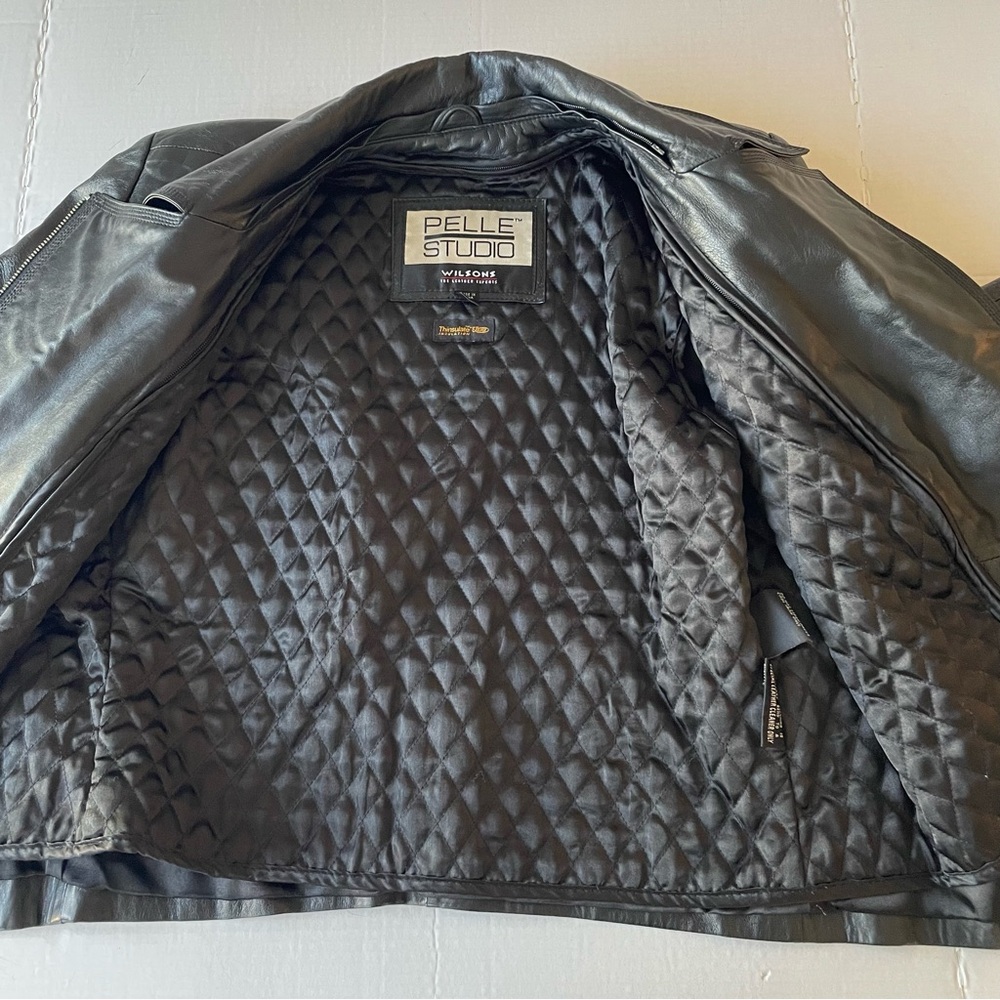 Wilsons Leather Pelle Studio Black Moto Jacket Vintage Y2K Quilt Lining 80’s - Picture 6 of 15